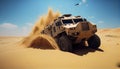 Army SUV offroading in sund desert