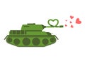 Army Tank love. Green shoots military machine hearts. Love Army