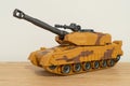 Army tank. Plastic military toy.