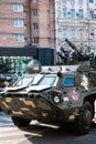 Army vehicles at the parade dedicated to the Independence Day of Ukraine