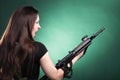 Army Woman With Gun - Beautiful woman with rifle plastic Royalty Free Stock Photo