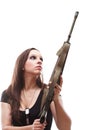 Army Woman With Gun - Beautiful woman with rifle plastic Royalty Free Stock Photo