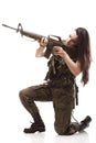 Army Woman With Gun - Beautiful woman with rifle plastic Royalty Free Stock Photo