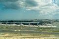 aerial view of main terminal building, apron and taxiways at new Istanbul Airport with Turkish airlines Royalty Free Stock Photo