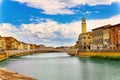 Arno River and Chiesa di Santa Maria della Spina church in Pisa. Royalty Free Stock Photo