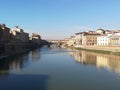 Arno river in Florence city. In background old bridge. Royalty Free Stock Photo