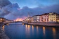 Arno river and Ponte di Mezzo bridge in Pisa Royalty Free Stock Photo