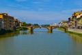 Arno river with Ponte Santa Trinita Holy Trinity Bridge at the Royalty Free Stock Photo