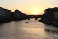 Arno river with Ponte Vecchio, `Old Bridge`, sunset view, Florence, Italy Royalty Free Stock Photo