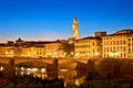 Arno river waterfront and Florence landmarks evening view Royalty Free Stock Photo