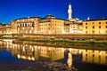 Arno river waterfront and Florence landmarks evening view Royalty Free Stock Photo