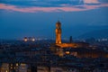 Florence, Italy - September 08, 2017: Arnolfo tower of Palazzo Vecchio on the Piazza della Signoria Royalty Free Stock Photo