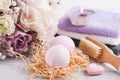 Aroma bath bombs with pink purple bouquet Royalty Free Stock Photo