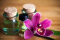 Aroma bottles and orchid Royalty Free Stock Photo