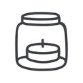 Aroma candle in glass jar. Cozy light decoration element for relax in home. Isolated in white background doodle vector