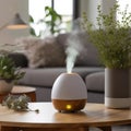 Aroma diffuser emitting a pleasant scent placed on a coffee table in a modern home - AI generated Royalty Free Stock Photo