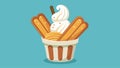 The aroma of freshly baked churros topped with a scoop of creamy cinnamon nieve wafting through the air.. Vector
