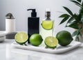 body bottle organic skincare natural lemon spa treatment lime oil. Generative AI. Royalty Free Stock Photo