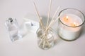 Aroma reed diffuser, burning candle and perfume