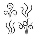 Aroma steam icon set. Smoke fume line. Aromas perfume hot drink tea coffee smell. Heat vapor stink flame sign symbol. Black Royalty Free Stock Photo