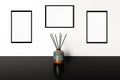 Aroma sticks. Three empty frames on the wall. Royalty Free Stock Photo