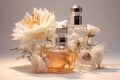 woman smell perfume flower bottle aroma glamour fragrance glass cosmetic scent. Generative AI.