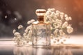 aroma woman smell beauty flower cosmetic scent glass fragrance perfume bottle. Generative AI.