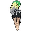 Cute aromantic ice cream cone cartoon vector illustration motif set. Aro LGBTQ sweet treat elements for pride blog