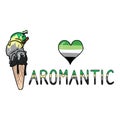 Cute aromantic ice cream cone cartoon vector illustration motif set. LGBTQ aro sweet treat elements for pride blog