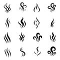 Aromas, smell vaporize icon. Outline symbols smoke, cooking steam odour, fume of flame. Hot aroma odors signs set. Wave of stench Royalty Free Stock Photo