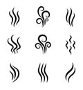 Aromas, smell vaporize icon. Outline symbols smoke, cooking steam odour, fume of flame. Hot aroma odors signs set. Wave of stench Royalty Free Stock Photo