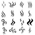 Aromas, smell vaporize icon. Outline symbols smoke, cooking steam odour, fume of flame.  Hot aroma odors signs set. Wave of stench Royalty Free Stock Photo