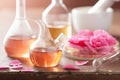 Aromatherapy and alchemy with pink flowers