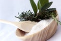 Aromatherapy - bath salt, sage and rosemary Royalty Free Stock Photo