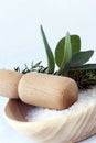 Aromatherapy - bath salt, sage and rosemary Royalty Free Stock Photo