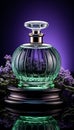 Aromatherapy bottle, purple flower, elegance in old fashioned glass generated by AI