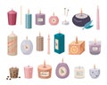 Aromatherapy burning candles set. Various candles isolated on white background. Hand drawn Vector illustration Royalty Free Stock Photo