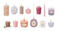 Aromatherapy burning candles set. Various candles isolated on white background. Hand drawn Vector illustration Royalty Free Stock Photo