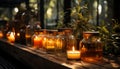 Aromatherapy candle illuminates tranquil scene, bringing relaxation and spirituality generated by AI