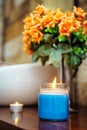 Aromatherapy Candle and Roses in a Spa. Royalty Free Stock Photo