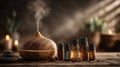 Aromatherapy Diffuser with Essential Oils on Wooden Table Royalty Free Stock Photo