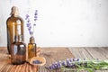 Aromatherapy and essential oil, herbal natural cosmetics, alternative medicine and naturopathy. Bunch of lavender flowers and