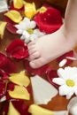 Aromatherapy, flowers feet bath, rose petal Royalty Free Stock Photo