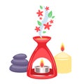 Aromatherapy illustration with oil burner and candle. Royalty Free Stock Photo