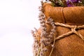 Aromatherapy: lavender flowers and basket Royalty Free Stock Photo