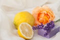 Aromatherapy with lemon, rose and lavender Royalty Free Stock Photo