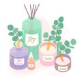 Aromatherapy and ralax design elements.Home fragrances,cute hygge home decoration