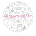 Aromatherapy. Round banner with icons aromatherapy. Icons for relaxation and spa. Royalty Free Stock Photo