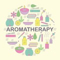 Aromatherapy. Round banner with icons aromatherapy. Icons for relaxation and spa. Royalty Free Stock Photo