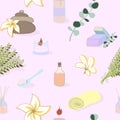 Aromatherapy seamless background. Items for fragrance and Spa treatments